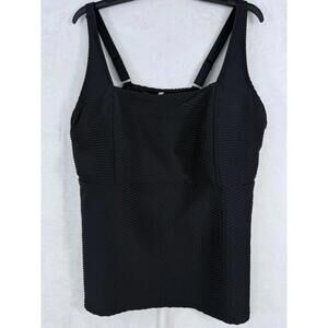 Lands End 20W Tankini Top Black Square Neck Swim Swimwear Plus Size Women